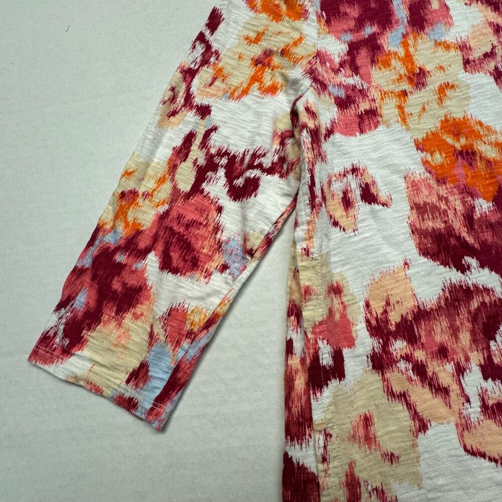 Chico's Popover Cottagecore Scoop Neck 3/4 Sleeve Floral Top Women L Pink Ivory - Picture 4 of 7